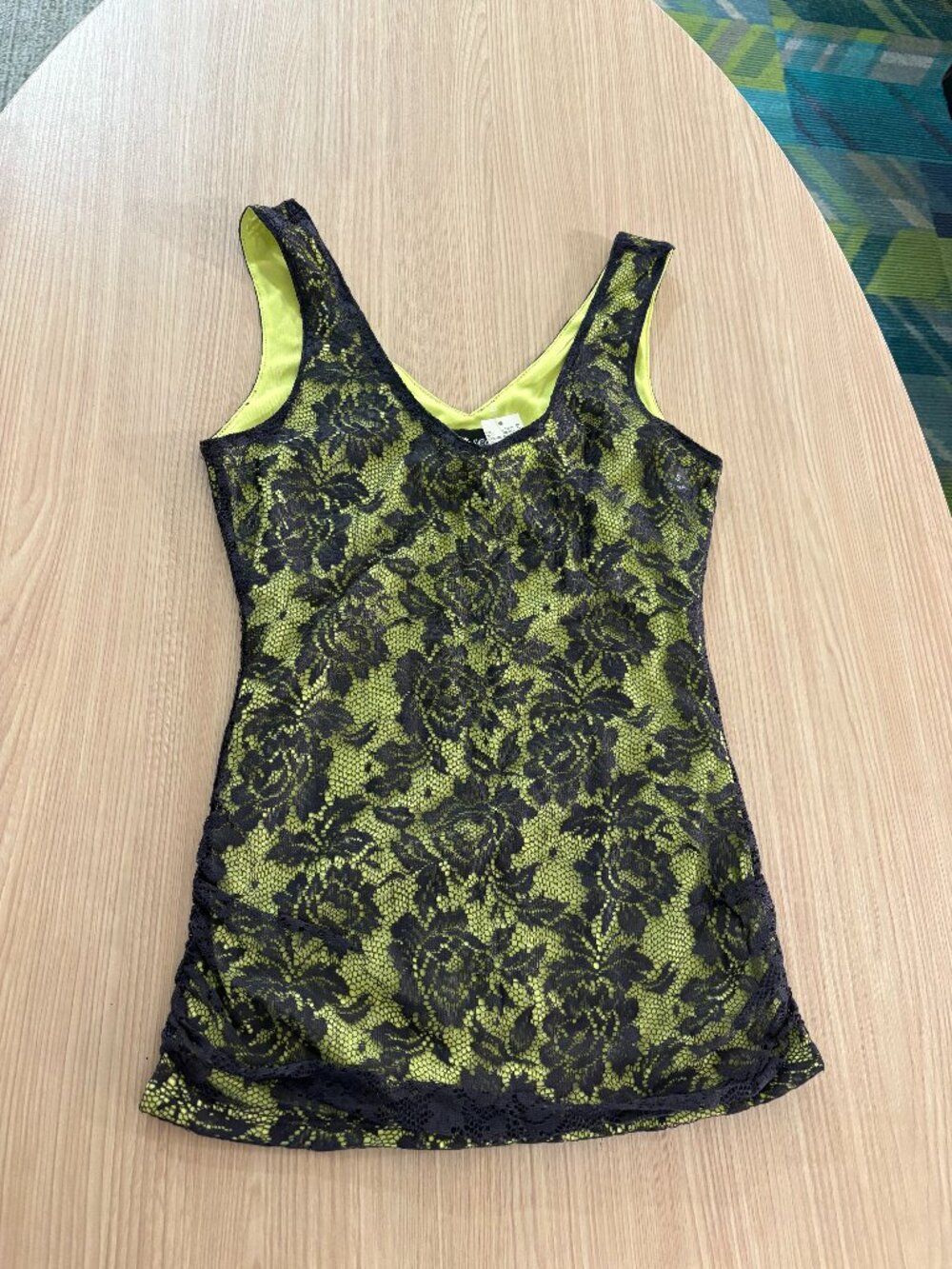 Wet Seal Neon Green and Black Lace Tank Top Small NWT Y2K WhimsyGoth Nylon NEW